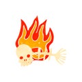 retro cartoon spooky flaming fish bones symbol
