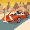 Retro Cartoon Sport Car Transport Happy Arab Royalty Free Stock Photo