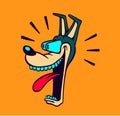 Retro cartoon style dog head wide-eyed and jaw dropping