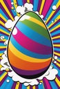 Retro cartoon vibrantly easter egg, colorful background