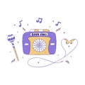Cassette audio player retro with headphones and lollipop. Vector Royalty Free Stock Photo