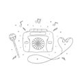 Cassette audio player, headphones and lollipop. Vector