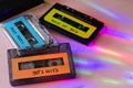 Retro cassettes with 90\'s music, disco party lights, 90\'s party concept