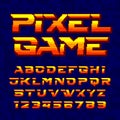 Pixel Game alphabet font. Digital pixel gradient letters and numbers.