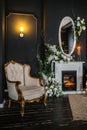 Retro Chair Fireplace Artificial Flowers