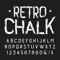 Retro Chalk alphabet font. Handwritten messy letters and numbers.