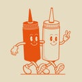 Mayonnaise and Ketchup Character, Retro Mascot Character