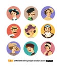 Retro Character avatars vactor cartoon flat isolated on white