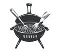 Vintage Grill with Forks and Food, Barbecue Picnic Concept Royalty Free Stock Photo