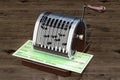 Retro check writer with bank check, 3D rendering Royalty Free Stock Photo