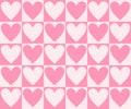 Retro checkerboard groovy seamless pattern with hearts on pink and white background. 70s 80s style cute vector illustration