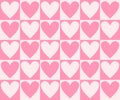 Retro checkerboard groovy seamless pattern with hearts on pink and white background. 70s 80s style cute vector illustration