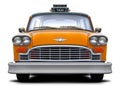 Retro checkered New York yellow taxi front view. Royalty Free Stock Photo