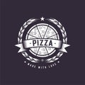 Retro Pizza illustration. Fast food logo design.Vintage cooking badge. Royalty Free Stock Photo