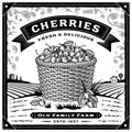 Retro cherry harvest label with landscape black and white