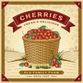 Retro cherry harvest label with landscape