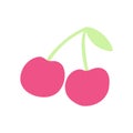 Retro cherry icon in hand drawn cartoon style. Flat vector illustration of pop girly sticker, sweet fruit, colorful