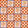 Retro chess pattern with palm leaves. A collection of groovy cliparts from 70s, 60s