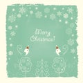 Retro Christmas card with snowflakes and birds