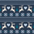 Retro Christmas knit reindeer in love navy cream seamless pattern