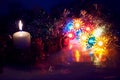 Retro christmas ligts and candle Royalty Free Stock Photo