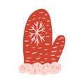 Retro christmas mitten isolated on white background. Wear from wool sketch hand drawn in style doodle