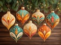 retro Christmas ornaments on a tree Royalty Free Stock Photo