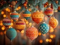 retro Christmas ornaments on a tree Royalty Free Stock Photo