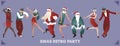 Retro Christmas party. Group of four men and four girls dancing charleston Royalty Free Stock Photo