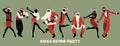 Retro Christmas party. Group of four men and four girls dancing charleston Royalty Free Stock Photo