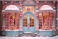 Retro Christmas presents and sweets fatade, anniversary smash cake backdrop Royalty Free Stock Photo