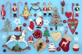 Retro Christmas Tree Bauble Decorations on Blue Royalty Free Stock Photo