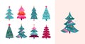 Retro Christmas Trees Design Elements Collection for New Year 2023 Royalty Free Stock Photo