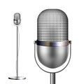 Retro Chrome Microphone With Stand Vector. Musical Symbol. Performance Object. Mic Isolated. Illustration