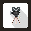 Retro cinema camera icon, flat style Royalty Free Stock Photo