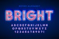 Retro cinema font design, cabaret, LED lamps letters