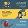 Retro cinema movie premiere festival vector flat web banners design template Royalty Free Stock Photo