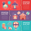 Retro circus banners with vintage festival elements