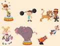 Retro circus cartoon characters and animals. Royalty Free Stock Photo