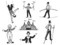 Retro circus performance set sketch vector