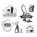 Retro cleaning and laundry services vector labels, emblems, logos, badges set