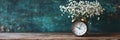 Retro Clock and Flowers Still Life Concept, Time and Beauty Theme Royalty Free Stock Photo