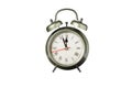 retro clock, pointer clock, green color alarm clock on isolated white background Royalty Free Stock Photo
