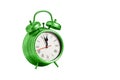 retro clock, pointer clock, green color alarm clock on isolated white background Royalty Free Stock Photo