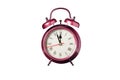 retro clock, pointer clock, red color alarm clock on isolated white background