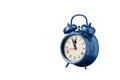 retro clock, watch, pointer clock, Blue color alarm clock on isolated white background
