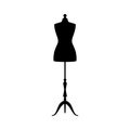 Retro clothing mannequin black vector silhouette. Vintage female dress mannequin.