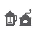 Retro coffee grinder and French press icons