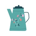 Retro coffee pot blue color with floral decor Royalty Free Stock Photo