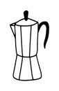 Retro coffee pot outline, great design for any purposes. Black silhouette. Isolated vector illustration. Line drawing Royalty Free Stock Photo